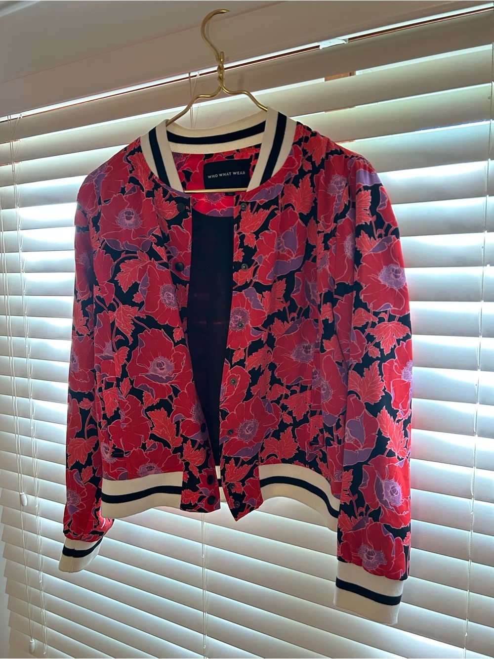 Who What Wear Red and Black Floral Bomber Jacket